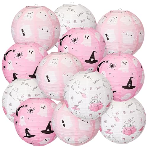 Pink Ghost Paper Lanterns 12-Pack 8-Inch Halloween Party Decorations