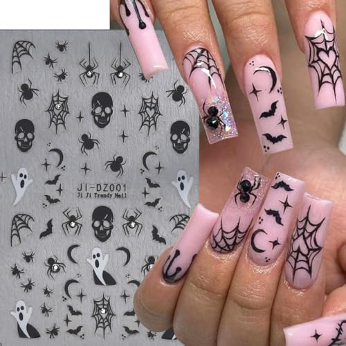 Halloween Nail Stickers Ghost Spider Web Decals - Self-Adhesive Nail Art