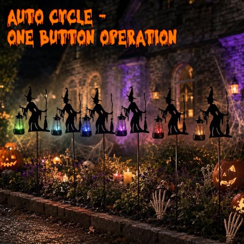 Halloween Witches Outdoor Solar Lanterns Garden Stakes - Metal Yard Decor
