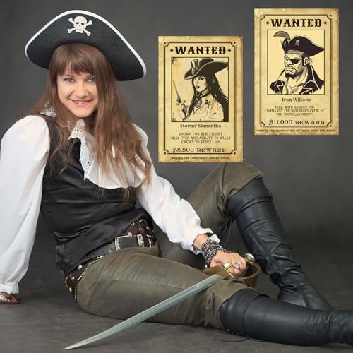 Pirate Wanted Poster Set - Halloween Party Decor Prop - 12 pcs 8x12 Inches - Pirate Theme