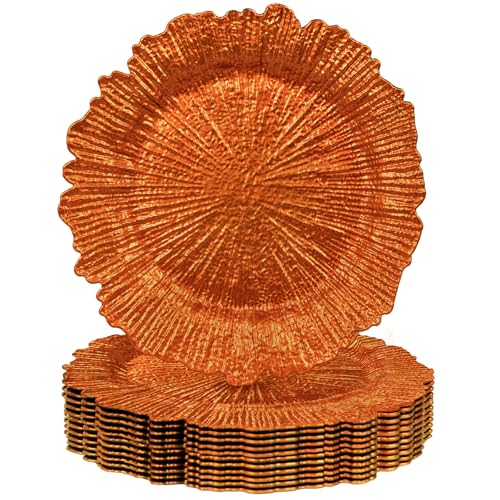 Orange Charger Plates Set of 12 - Reef Design for Dinner Table Decor - Variation 1
