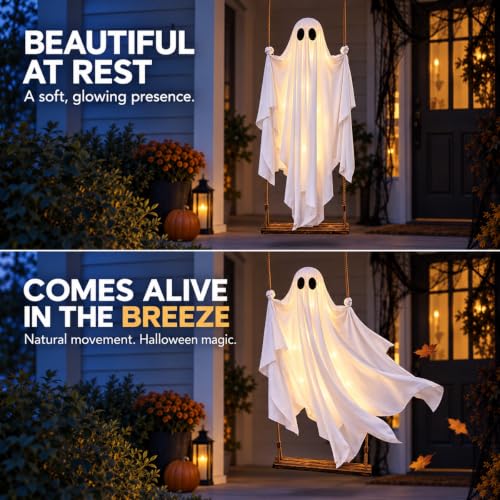 Large 5.8 FT Swinging Ghost with Lights Halloween Yard Decoration