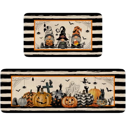 Halloween Kitchen Rug and Mat Set - Gnome Pumpkin Ghost Design, Variation of Halloween-Gnomes