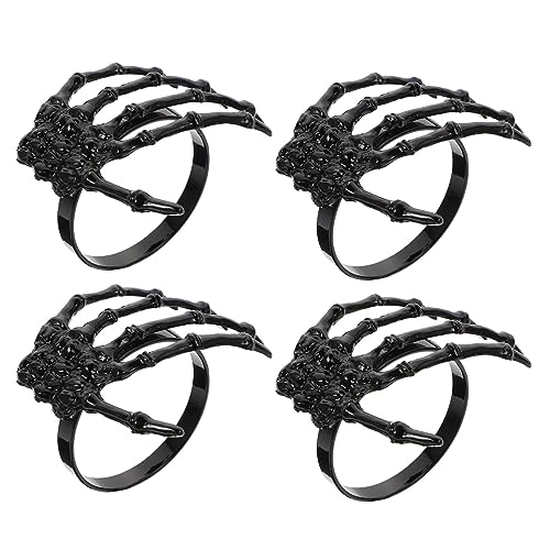 Halloween Skeleton Hand Napkin Rings Set - Spooky Dinner Table Decor, 4 Pieces