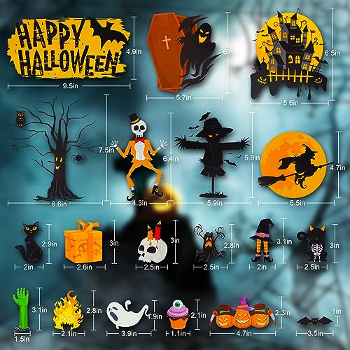 Halloween Window Clings 6 Sheets - Colorful Ghost Spider Witch Haunted House Decorations