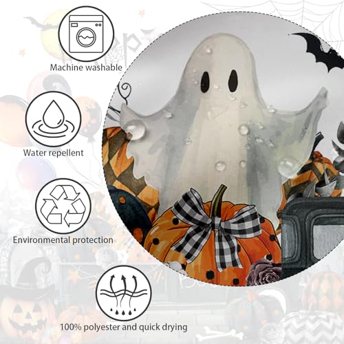 Halloween Shower Curtain with Ghost Pumpkin Balloon Design - Waterproof Fabric, 72x72 inches