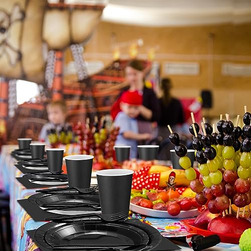 Disposable Party Dinnerware Set for 60 Guests - Black Halloween Supplies
