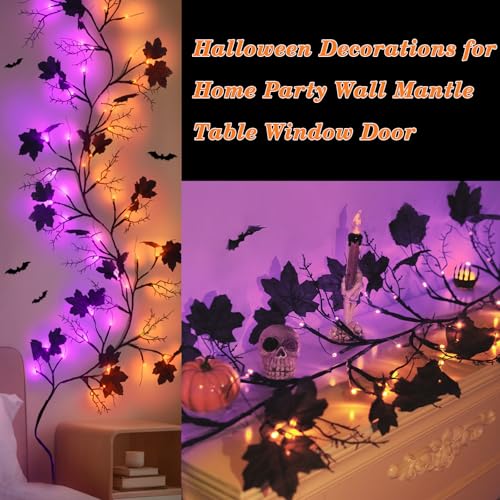 LED Willow Vine Garland with Orange and Purple Lights - 6 Ft Halloween Decor