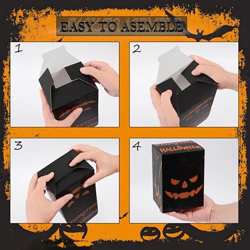Halloween Treat Boxes Skeleton & Pumpkin Design, Large Candy & Cookie Containers - 20 Pack