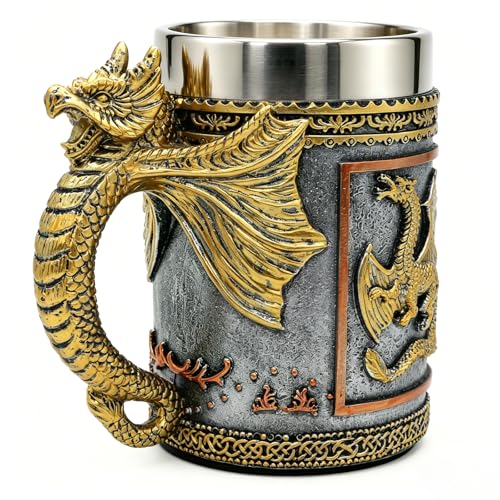 Medieval Dragon Beer Mug - 20 Fl Oz Stainless Steel & Resin Fantasy Tankard