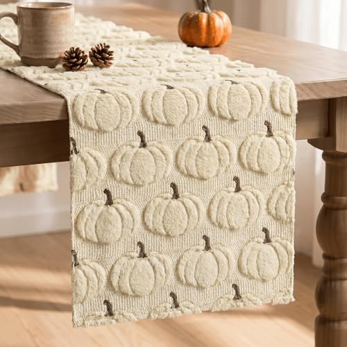 Artoid Mode Beige Faux Fur Fall Table Runner 13x36 Inch - Durable Polyester Decor