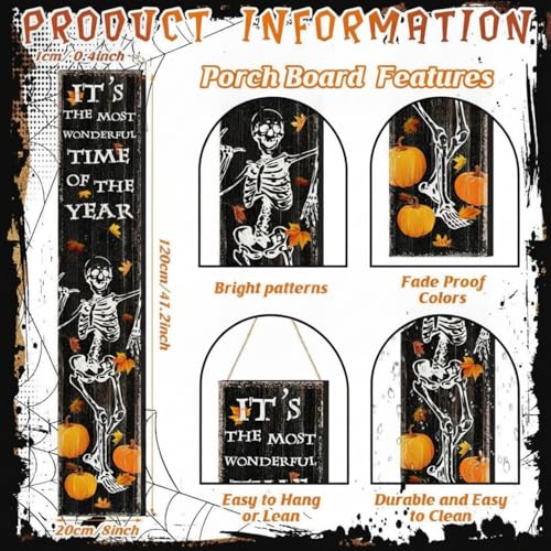 Halloween Skeleton Porch Sign - 41.7 Inch Wooden Yard Door Decor