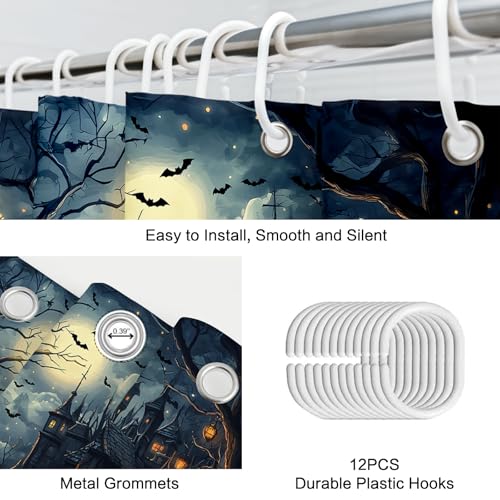 APROPHIC Halloween Horror Castle Shower Curtain - Black1, 72x72 in