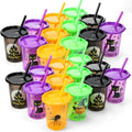Vivid Halloween Kids Plastic Cups 24 Pack with Lids & Straws - 10 Oz Reusable Toddler Tumblers