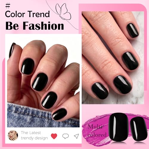 Black Short Square Press On Nails Kit with Glue & Tabs - 240 Pieces, 12 Sizes