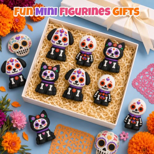 Halloween Day of The Dead Mini Figurines Set - Black Purple, 30 pcs