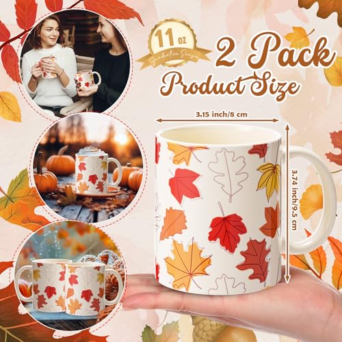 Fall Maple Leaf Ceramic Coffee Mug Set - 11 oz Tea Cups, Pack of 2