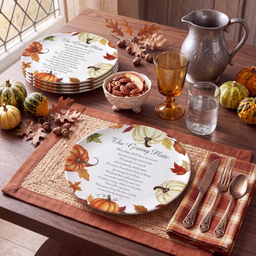 Pumpkin Thanksgiving Melamine Dinner Plates Set - 4 Pieces, 10 Inch Fall Tableware