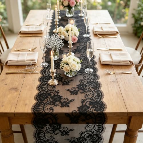 Black Lace Table Runner 2 Pack - 13x120in Halloween Party Decor - Variation of THIS listing