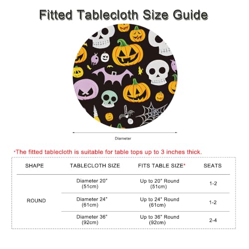Halloween Pattern 6-Inch Round Fitted Tablecloth with Elastic - Skulls Design, Washable Spandex