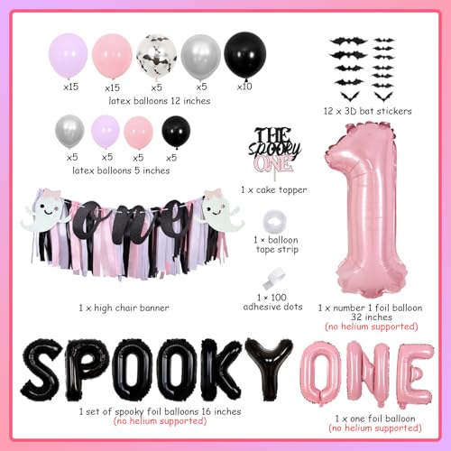 Halloween 1st Birthday Party Decorations Pink and Purple Balloons Banner Cake Topper Wall Stickers