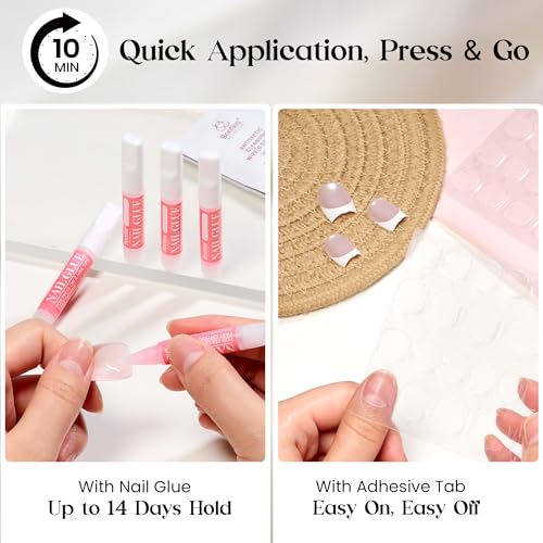Beetles French Tip Press On Nails Short Squoval Cat Eye Nails Kit - Glassy Blush Variation 05