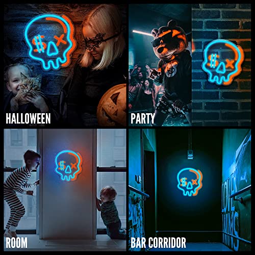 Halloween Neon Sign Skull Wall Decor for Boys Room - Dimmable LED Light