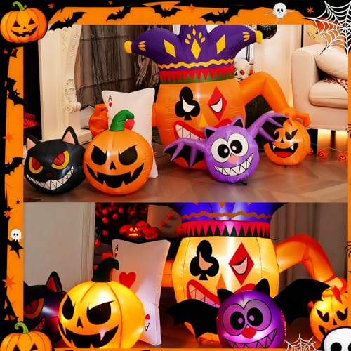 5.25FT Halloween Inflatable Clown Pumpkin with Owl & Black Cat Combo - Outdoor Decor