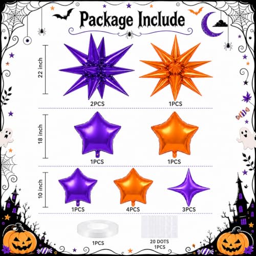 Purple Orange Star Balloon Set - Halloween & Party Decor, 14 pcs