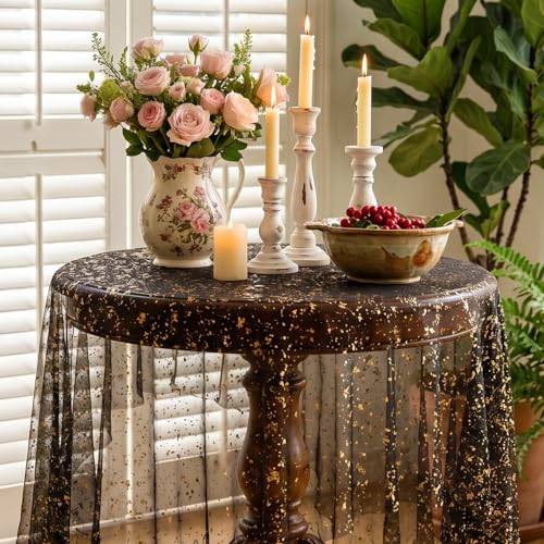 Black Gold Galaxy Star Tablecloth - 120 x 28 Inch, Sorcristy