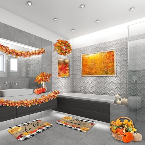 Fall Sunflower Bathroom Rug Mat Set of 2 - Microfiber Memory Foam Non-Slip 16x24 & 20x32 Inches