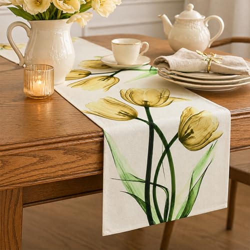 Yellow Floral Table Runner 13x120 Inch Spring Summer Boho Kitchen Dining Decor