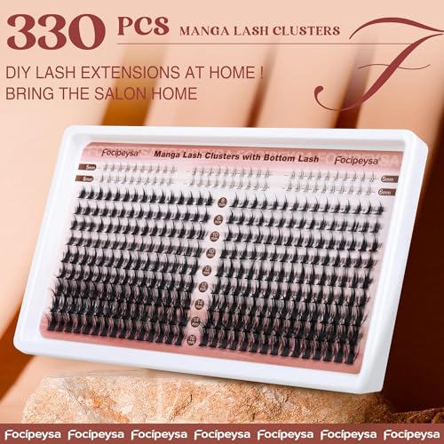 H-Spiky Eyelash Clusters - Manga Style Wispy Eyelash Extensions 330Pcs, 8-16mm, Natural Look