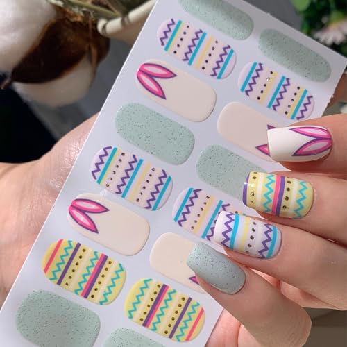 Easter Gel Nail Stickers 17 - Colorful Bunny & Egg Full Wraps for DIY Manicure - 5 Sheets