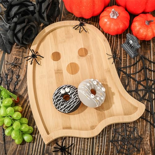 Halloween Pumpkin & Ghost Serving Trays - Bamboo Cheese Platter Set, 2 Pieces