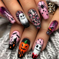Halloween Coffin Press On Nails Set - Medium Tips with Horror Design - Variation A03