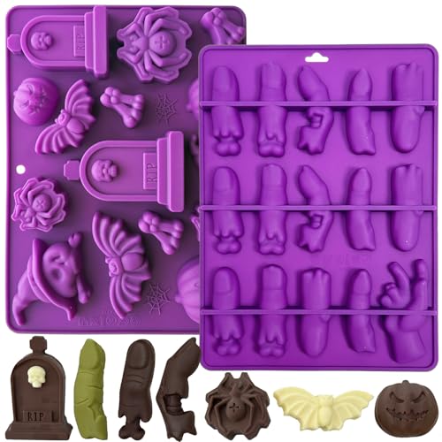 Halloween Silicone Molds 2 Pack for Baking Candy & Decorations, Ghost Skull Pumpkin
