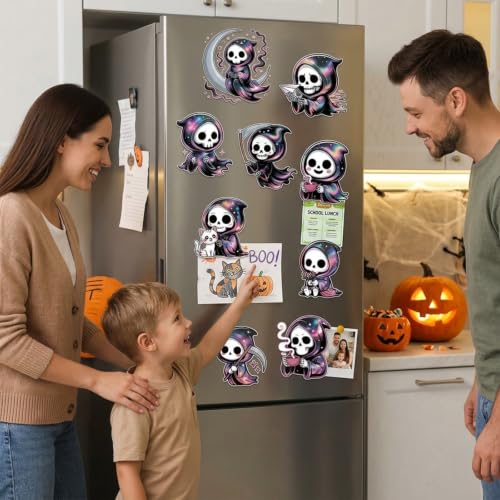Halloween Refrigerator Magnets - 24 Cute Grim Reaper Pastel Goth Decor for Kitchen & Office