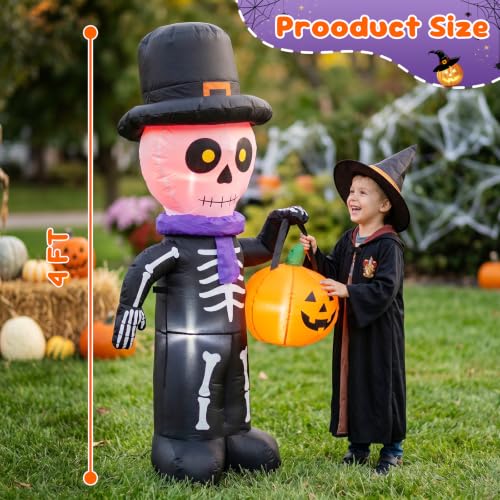 4FT Halloween Inflatable Skeleton Ghost Decoration - Cute & Bright Festive Decor