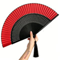 Medium Handheld Fan for Women Vintage Bamboo Silk Redblack - Elegant Dance & Party Accessory