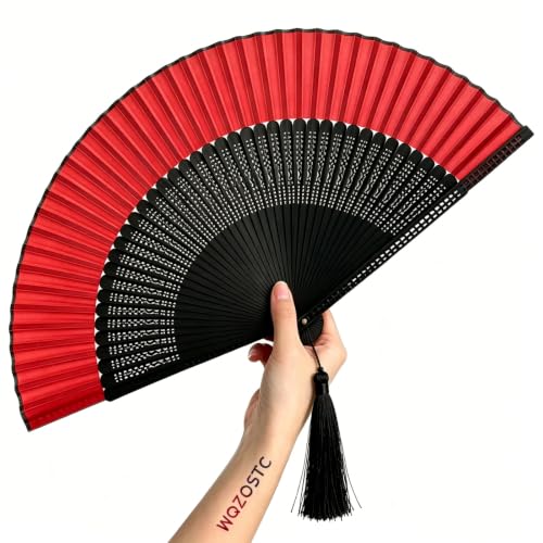 Medium Handheld Fan for Women Vintage Bamboo Silk Redblack - Elegant Dance & Party Accessory