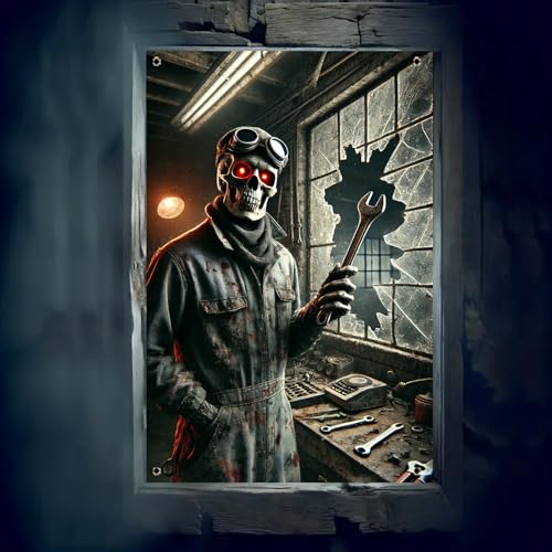 Halloween Skeleton Mechanic Window Cover 31x47 Inch Decoration - Spooky Theme