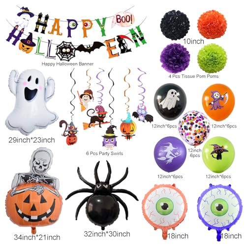 Halloween Party Decorations Set with Balloons Banner and Streamers – Ghost, Spider, Garland