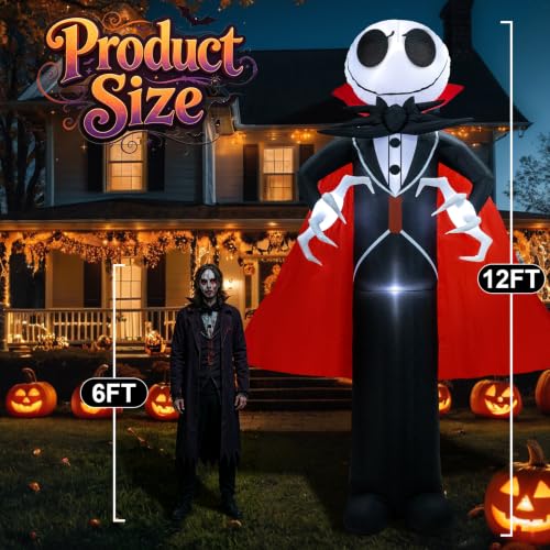 12FT Halloween Skeleton Inflatable with LED Lights - Spooky Outdoor Decor