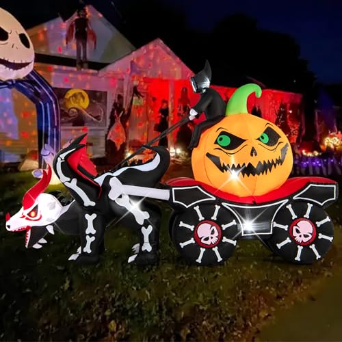 9 FT Halloween Inflatable Grim Reaper Carriage with Pumpkin & Skeleton Dragon