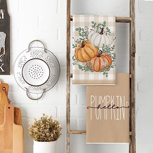 Pumpkin Fall Kitchen Towels Set of 2 - Orange, 18x26 Inch, Soft & Absorbent