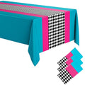 Pink Teal Checkered Wonderland Tablecloth Set - 3 Pieces, 54x108 Inches