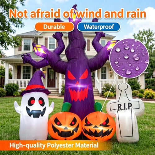 8FT Outdoor Halloween Inflatable Tree with LEDs and Creepy Scene