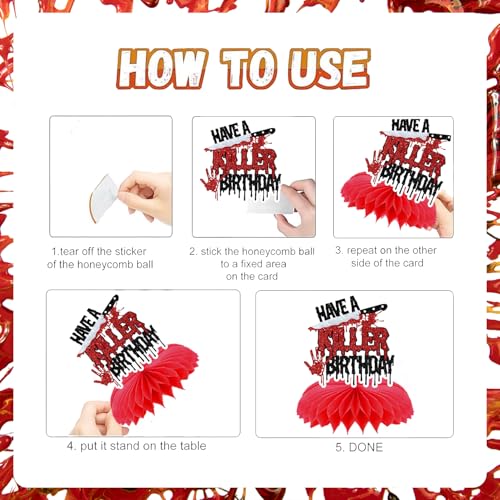Halloween Horror Themed Honeycomb Centerpieces for Birthday Party Decorations - Bloody Knife Vampire Zombie Decor