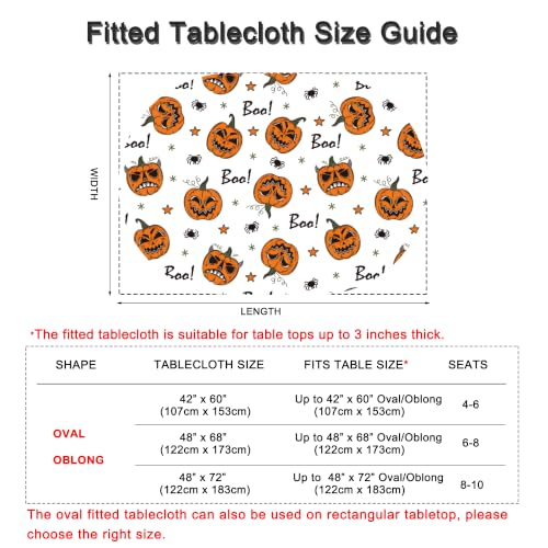 Halloween Fitted Tablecloth with Elastic 48x68 Inch for Oval Tables - Pumpkin Pattern, Washable, Stretch Spandex Fabric